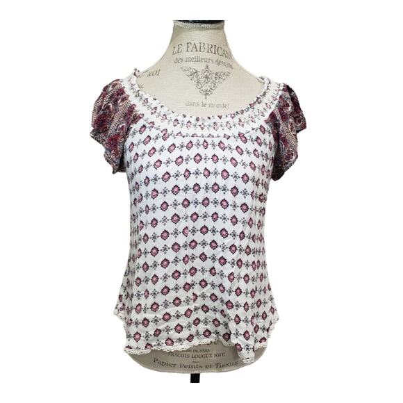 Self E Crochet Trim Knit Cold Shoulder or Short Sleeve Shirt Blouse | Size Large - Picture 2 of 11